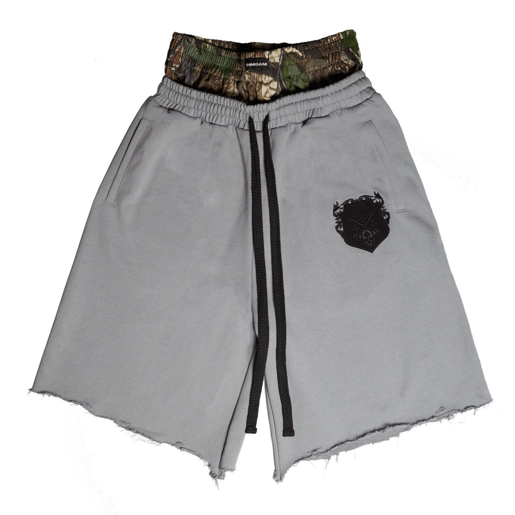 PRE-ORDER COAT OF ARMS DOUBLE WAISTED SHORTS - LIGHT GRAY
