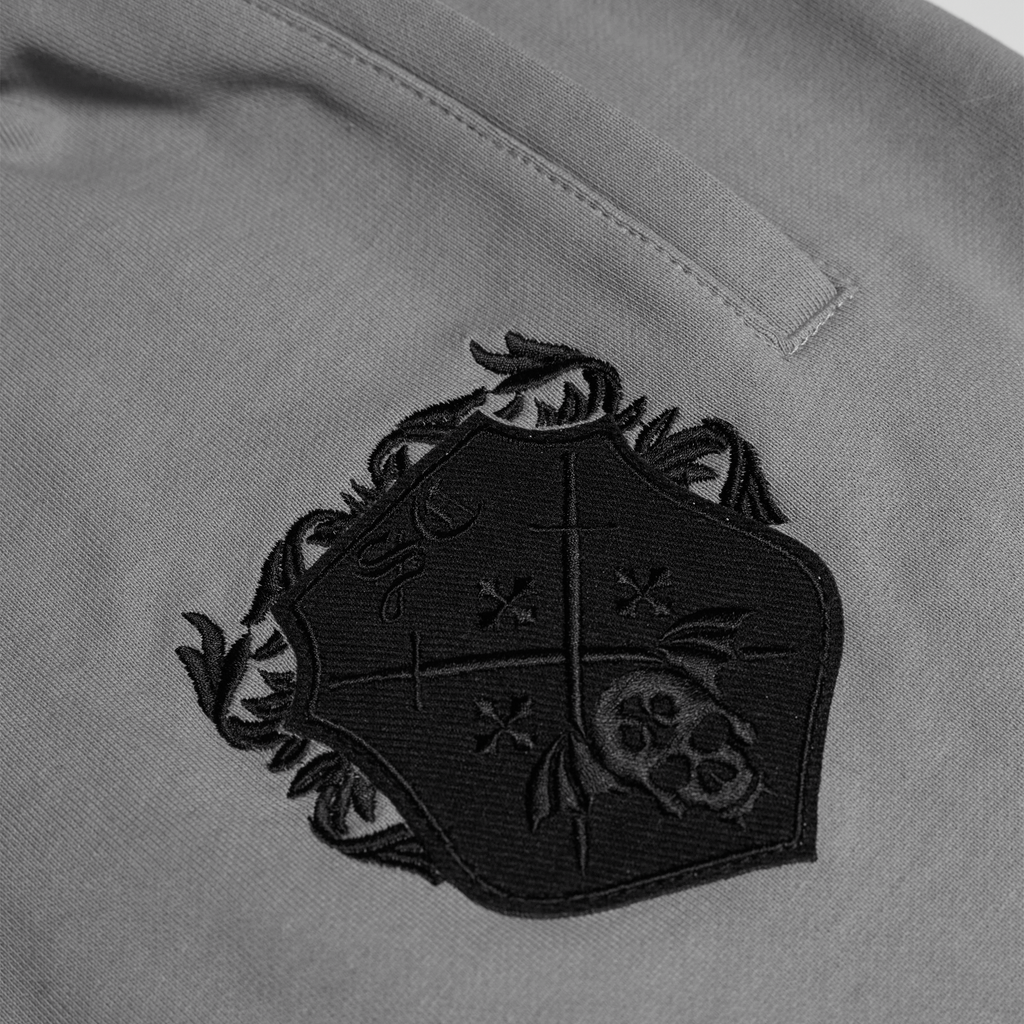 PRE-ORDER COAT OF ARMS DOUBLE WAISTED SHORTS - LIGHT GRAY