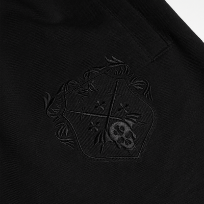 COAT OF ARMS DOUBLE WAISTED SHORTS - BLACK
