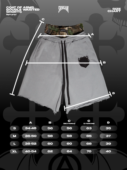 PRE-ORDER COAT OF ARMS DOUBLE WAISTED SHORTS - LIGHT GRAY